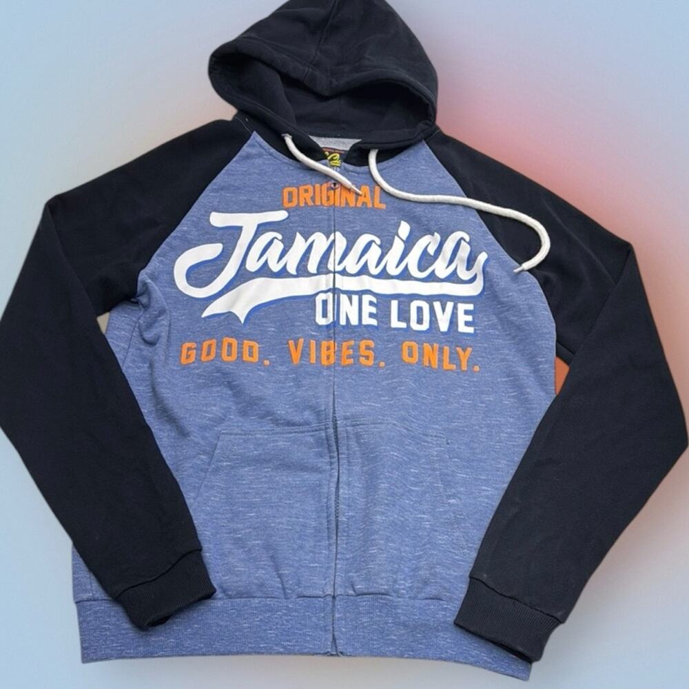 JAMAICA Men’s Medium Full Zip Blue Hoodie Sweatshirt